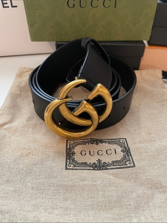 Gucci Accessories - Authentic Gucci Marmont Black Leather Belt w Antique Gold Interlocking GG Buckle